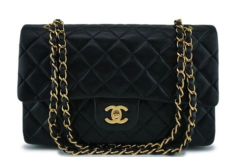 chanel medium classic double flap bag black lambskin gold hardware|chanel small lambskin evening bag.